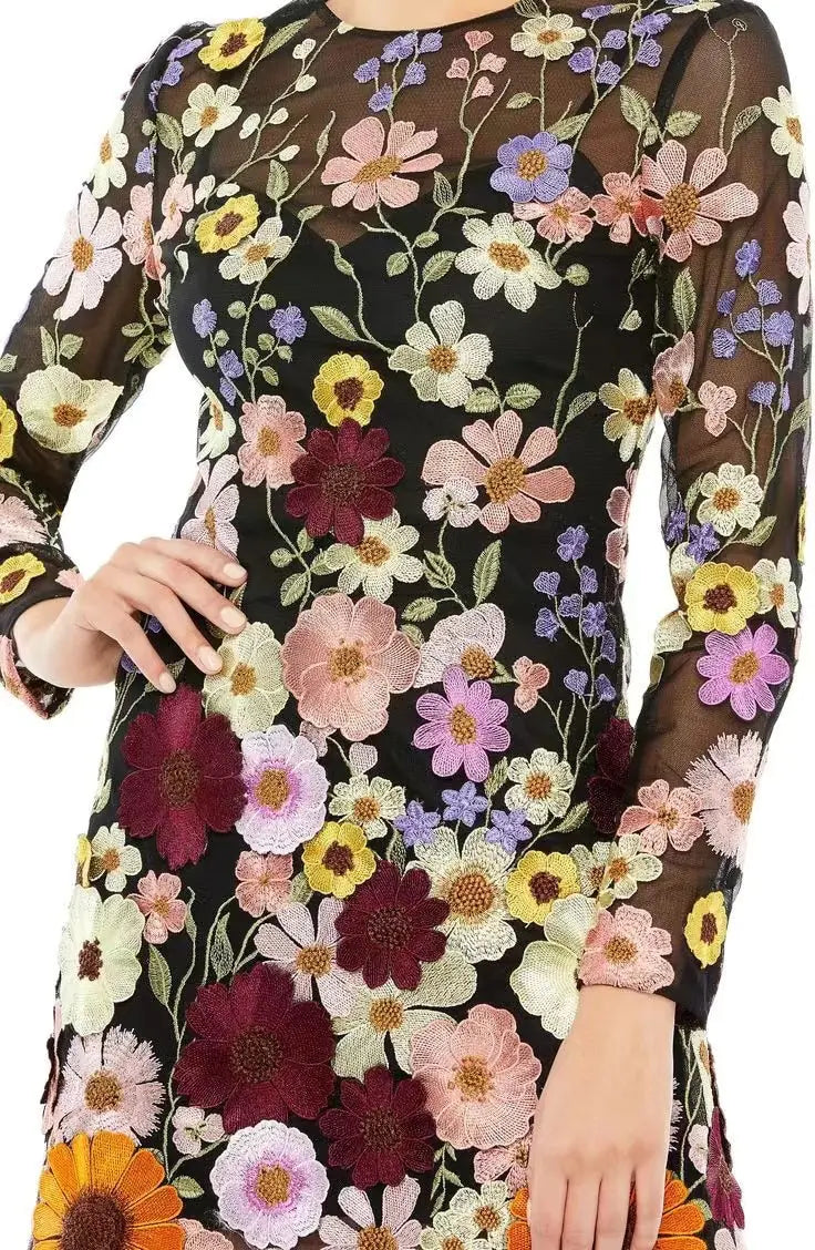 Luxury Floral Embroidery Dress – Elegant Formal Party Gown