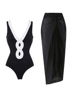 Colorblock One Piece Swimsuit Set