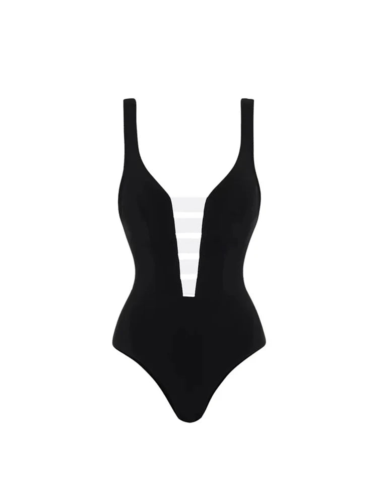 Colorblock Minimal One Piece Swimsuit Set