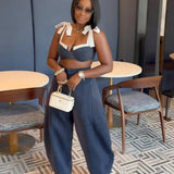 Chic Retro Striped Wide Leg Pants Set