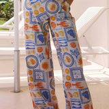 Vacation Ocean Fun Printed Wide Leg Pants
