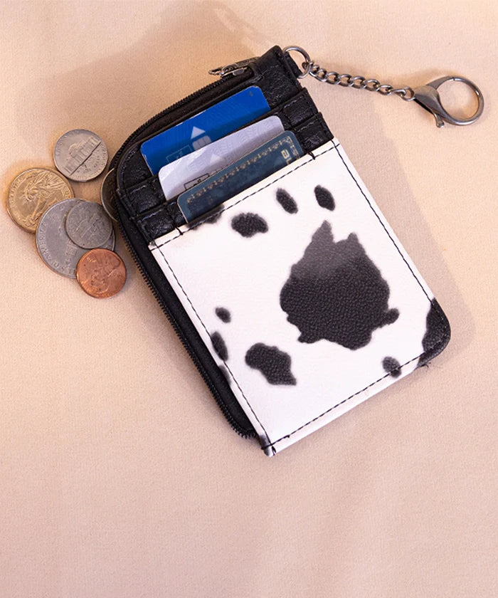 Wrangler Cow Print Mini Zip Card Case