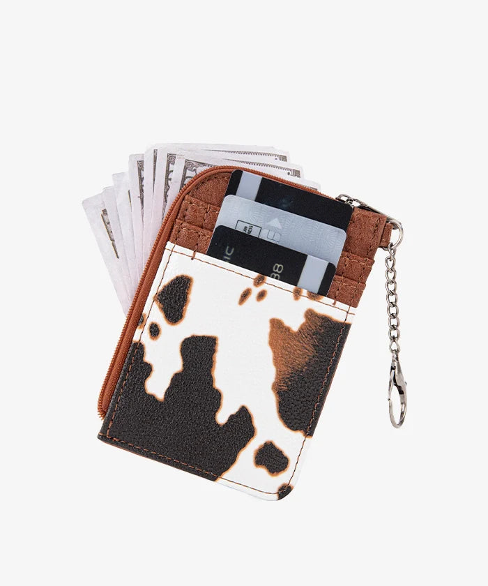 Wrangler Cow Print Mini Zip Card Case
