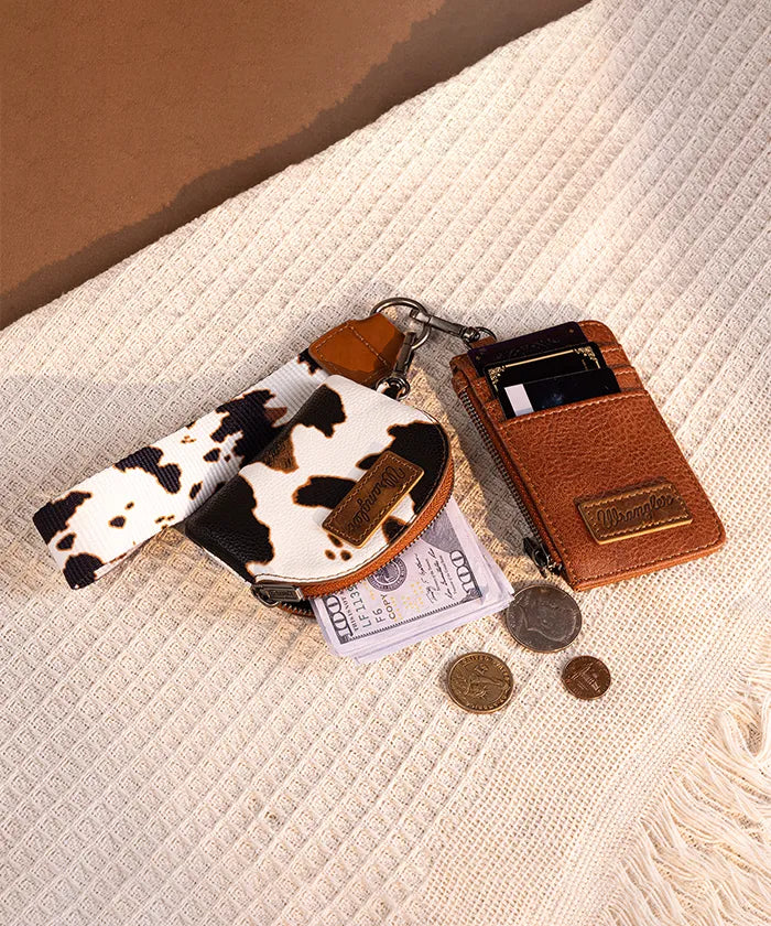 Wrangler Cow-Print Card Holder and Wallet Set