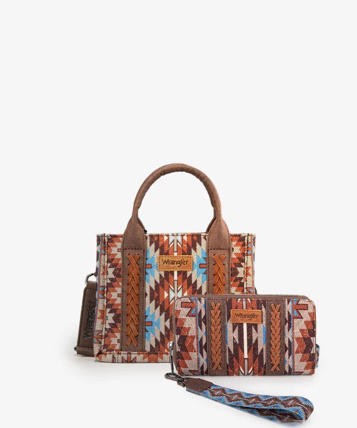 Wrangler Aztec Print Whipstitch Canvas Tote Bag Collection