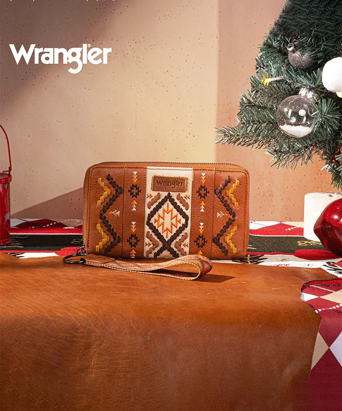 Wrangler Aztec Embroidered Whipstitch Wristlet
