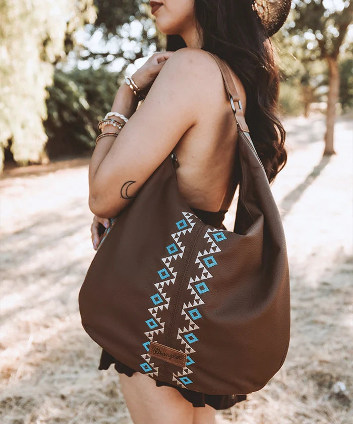 Wrangler Aztec Embroidered Wide Hobo Bag