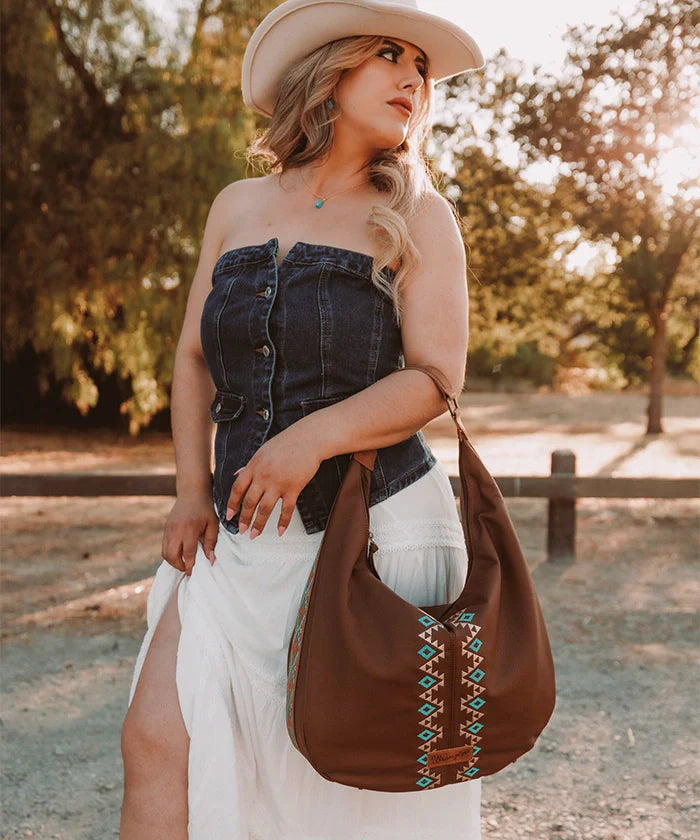 Wrangler Aztec Embroidered Wide Hobo Bag