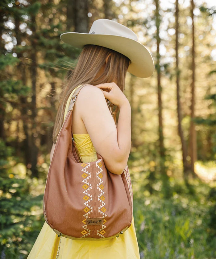 Wrangler Aztec Embroidered Wide Hobo Bag