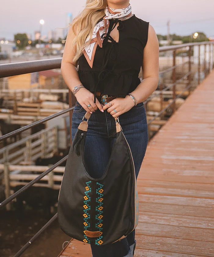 Wrangler Aztec Embroidered Wide Hobo Bag