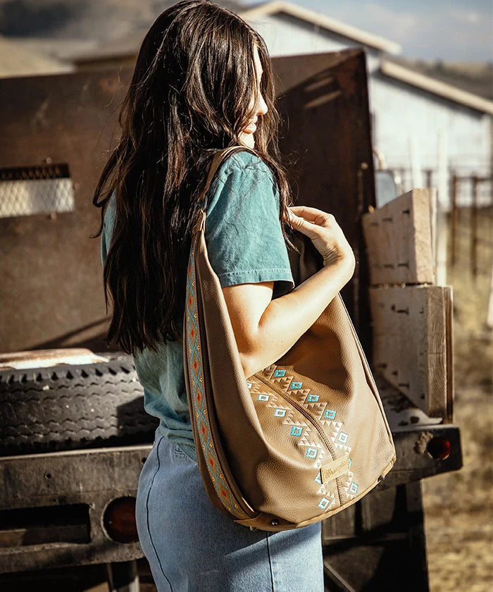 Wrangler Aztec Embroidered Wide Hobo Bag