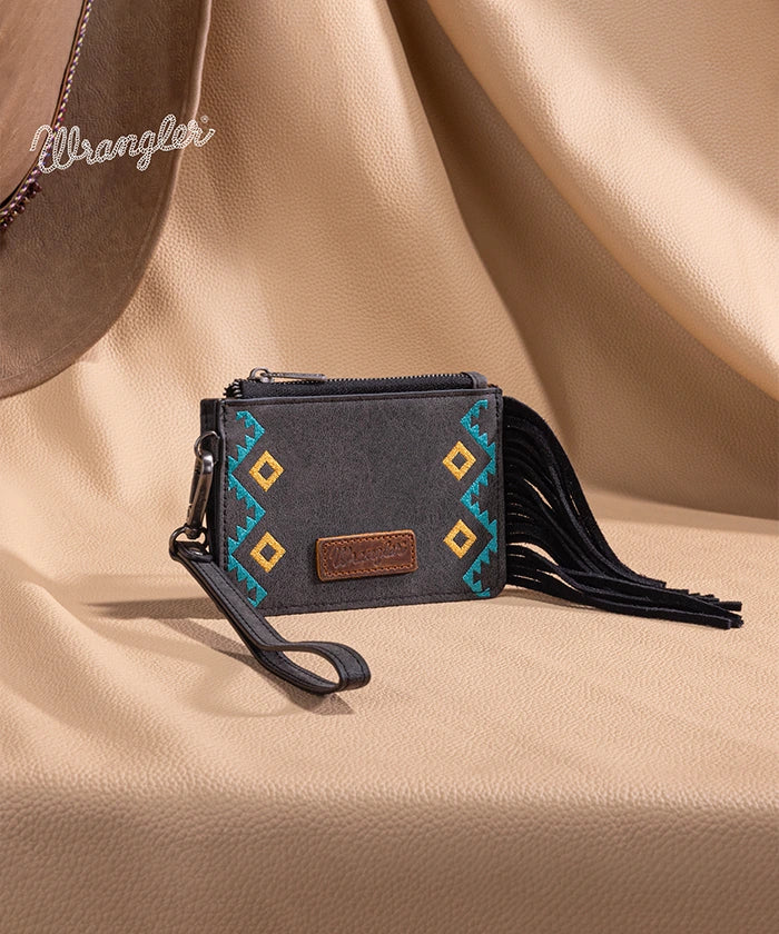 Wrangler Aztec Embroidered Fringe Card Wallet