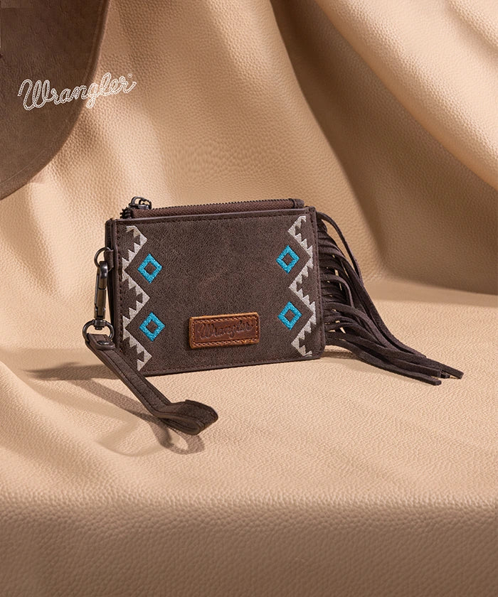 Wrangler Aztec Embroidered Fringe Card Wallet