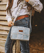 Wrangler Woven Tooled Grid Panel Flap Crossbody Bag