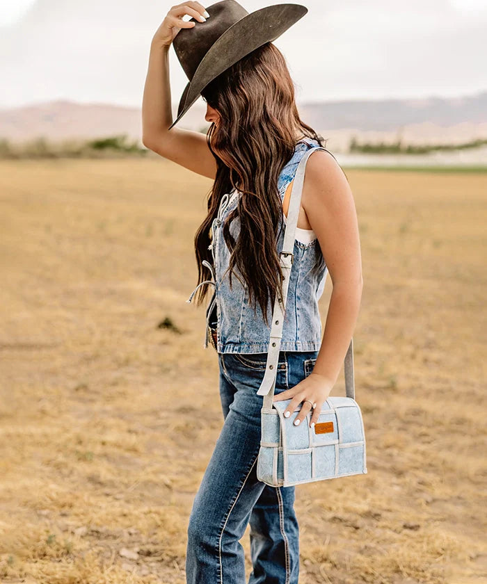 Wrangler Woven Tooled Grid Panel Flap Crossbody Bag