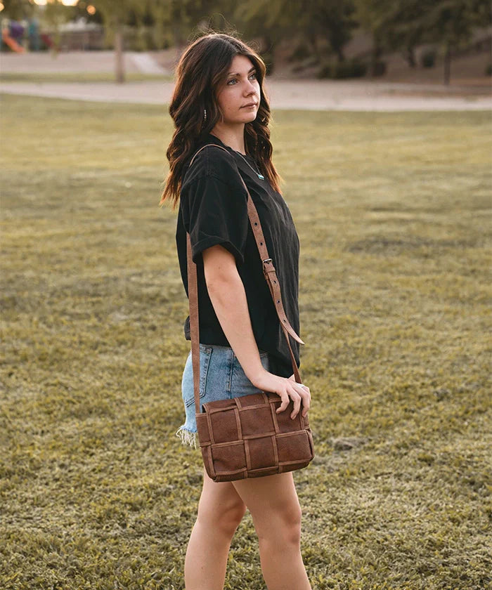 Wrangler Woven Tooled Grid Panel Flap Crossbody Bag