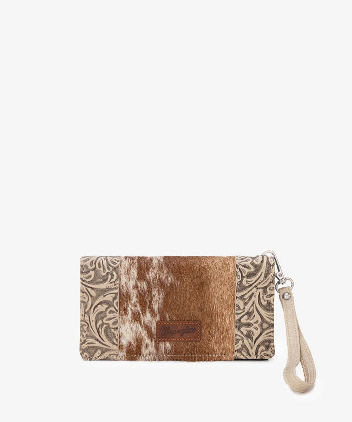 Wrangler Hair-On Cowhide Floral Tooled Wristlet