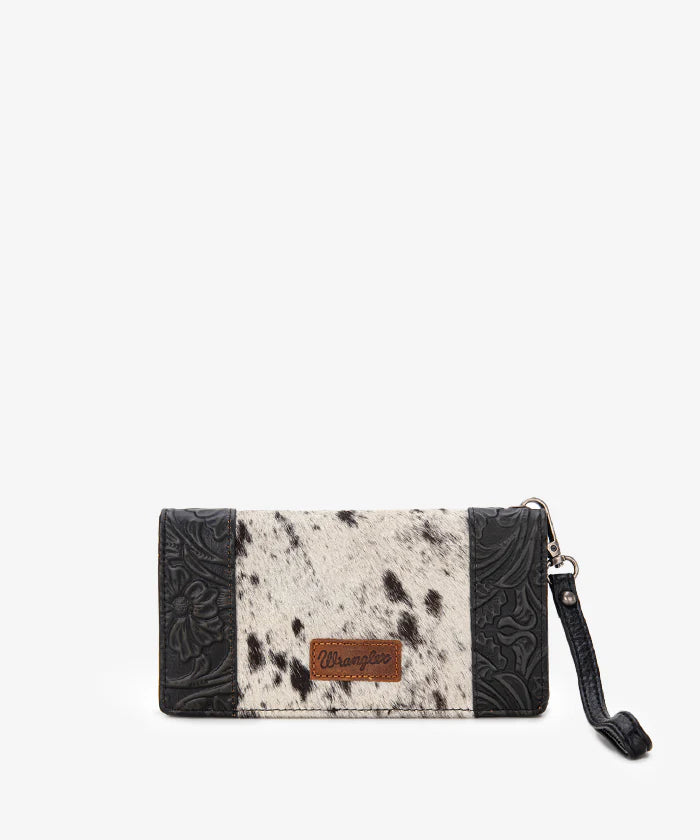 Wrangler Hair-On Cowhide Floral Tooled Wristlet