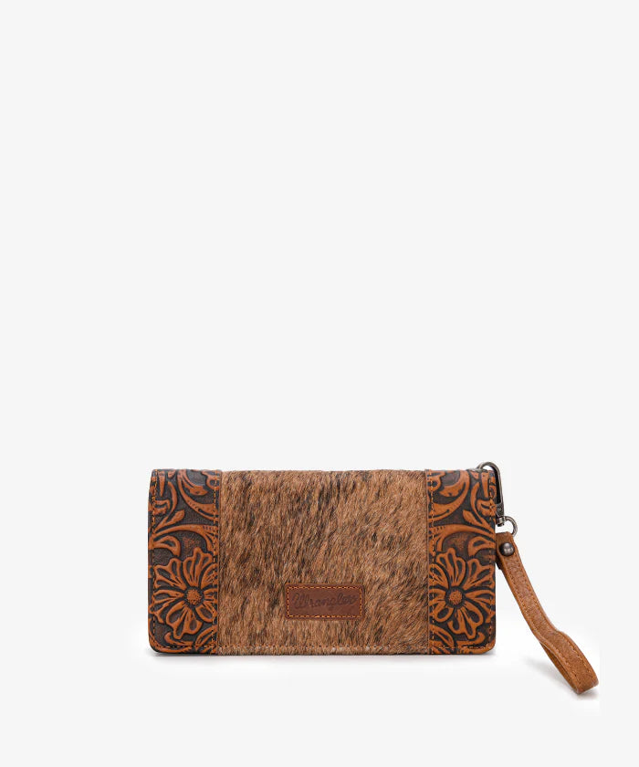 Wrangler Hair-On Cowhide Floral Tooled Wristlet