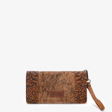 Wrangler Hair-On Cowhide Floral Tooled Wristlet