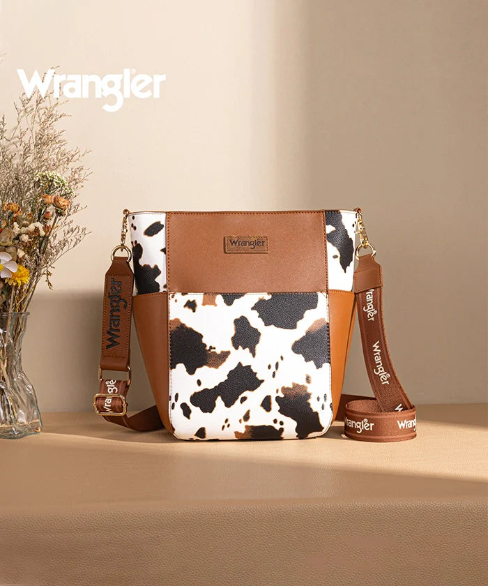 Wrangler Cow Print Crossbody Bucket Bag