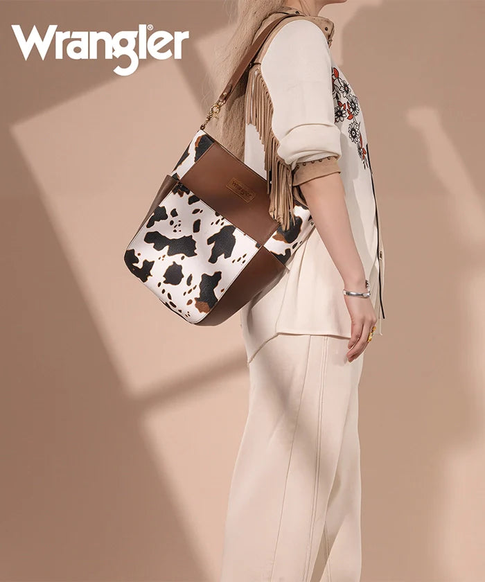 Wrangler Cow Print Crossbody Bucket Bag