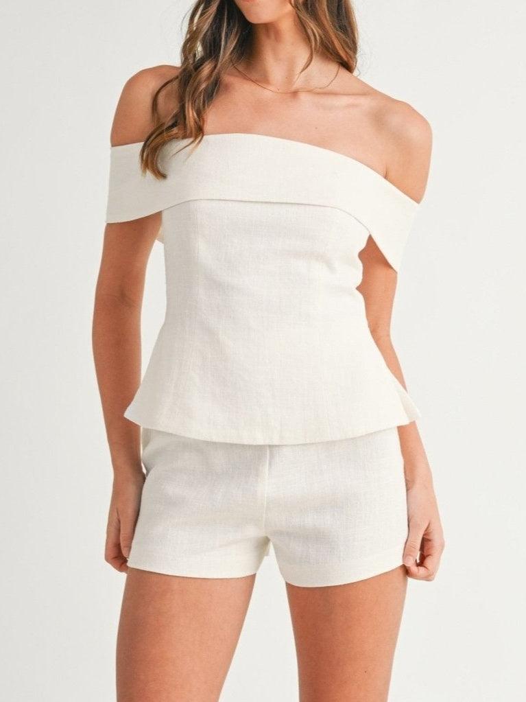 White Cotton and Linen Two-piece Suit