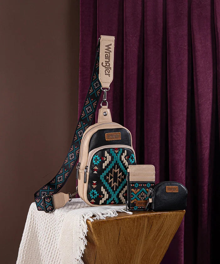 Wrangler Aztec Embroidered Whipstitch Sling Bag