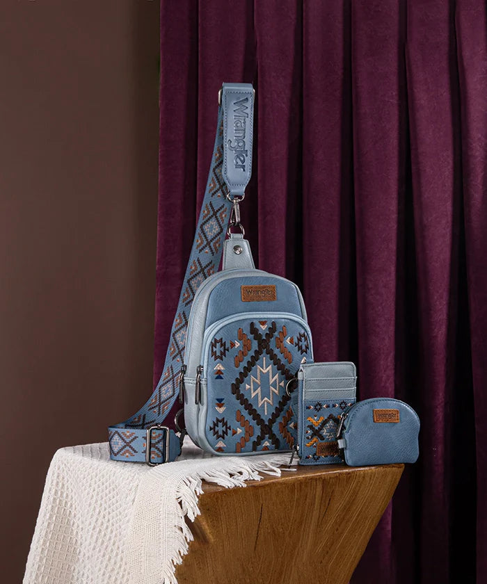 Wrangler Aztec Embroidered Whipstitch Sling Bag
