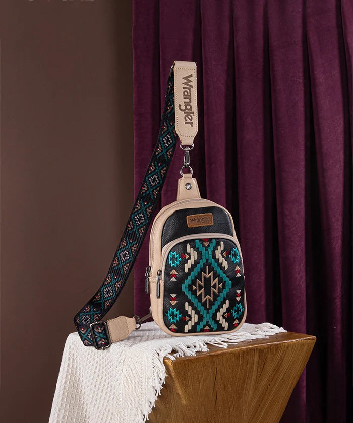 Wrangler Aztec Embroidered Whipstitch Sling Bag