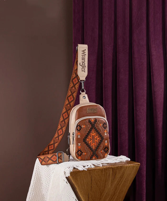 Wrangler Aztec Embroidered Whipstitch Sling Bag