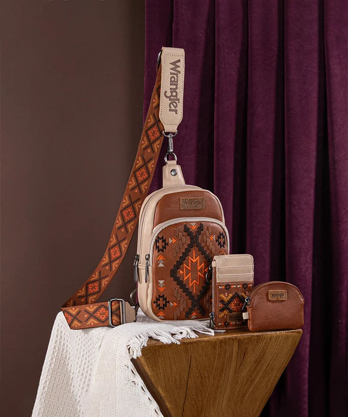 Wrangler Aztec Embroidered Whipstitch Sling Bag