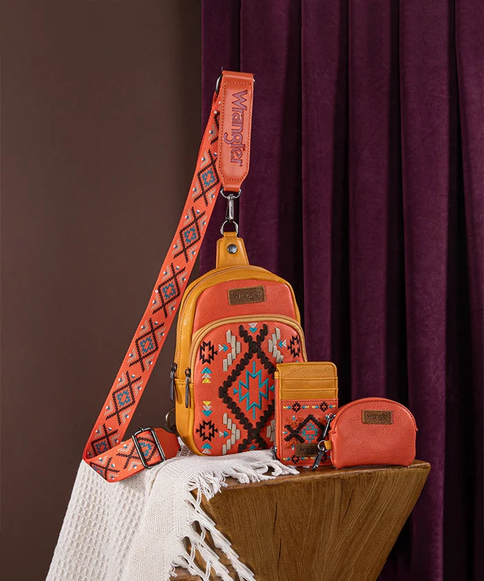 Wrangler Aztec Embroidered Whipstitch Sling Bag