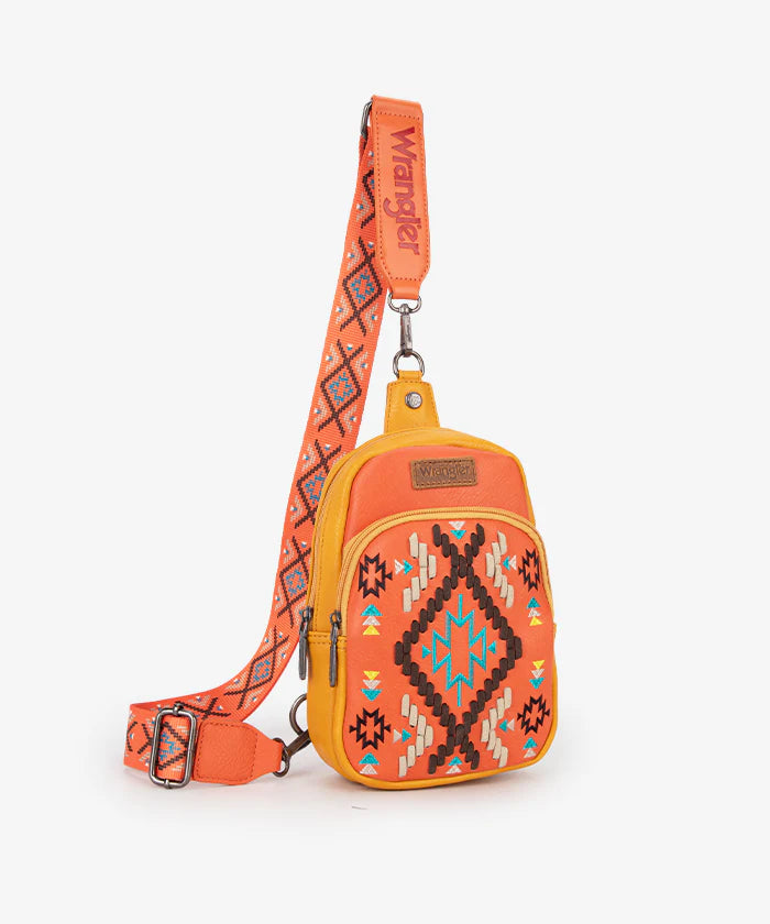 Wrangler Aztec Embroidered Whipstitch Sling Bag