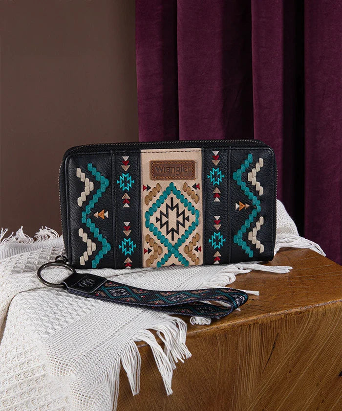Wrangler Aztec Embroidered Whipstitch Wristlet