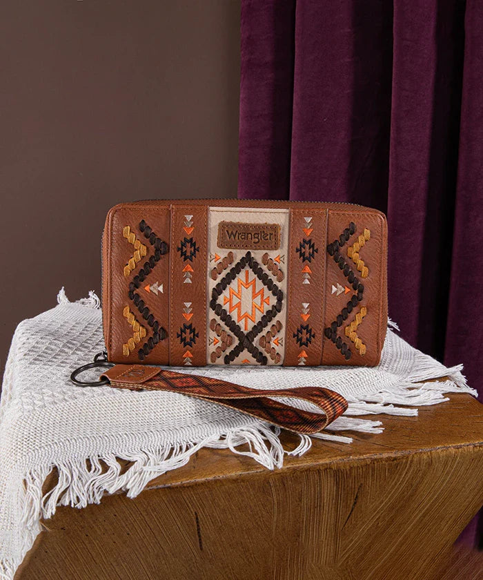 Wrangler Aztec Embroidered Whipstitch Wristlet