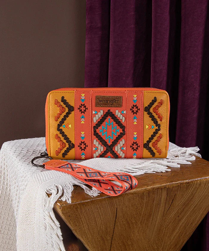 Wrangler Aztec Embroidered Whipstitch Wristlet