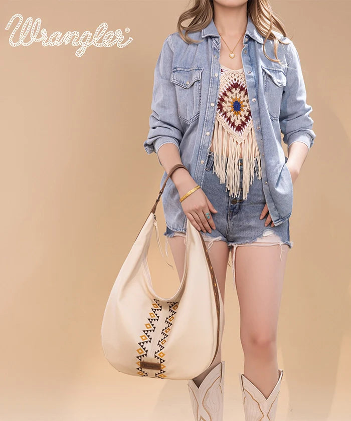 Wrangler Aztec Embroidered Wide Hobo Bag