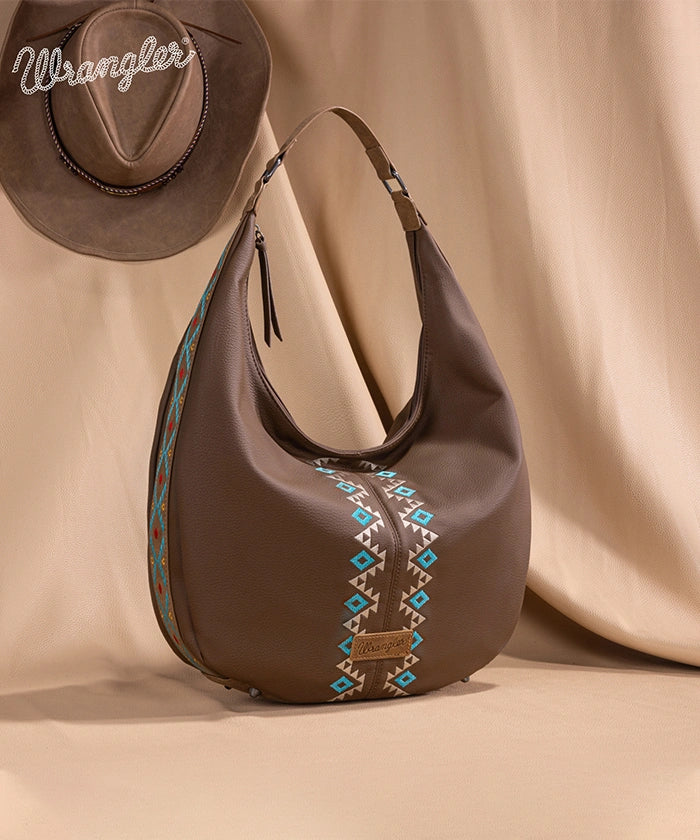 Wrangler Aztec Embroidered Wide Hobo Bag
