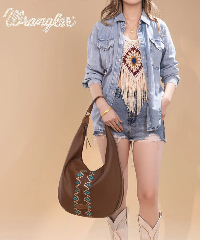 Wrangler Aztec Embroidered Wide Hobo Bag