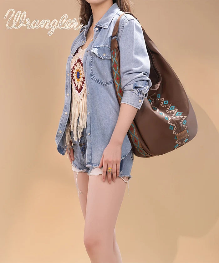 Wrangler Aztec Embroidered Wide Hobo Bag