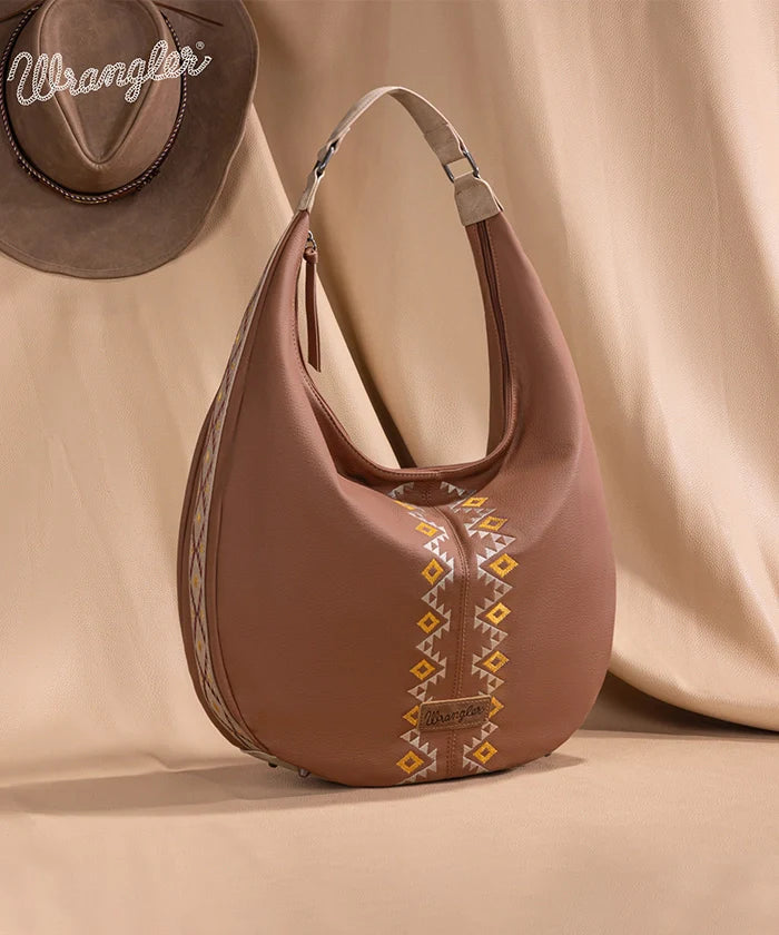 Wrangler Aztec Embroidered Wide Hobo Bag