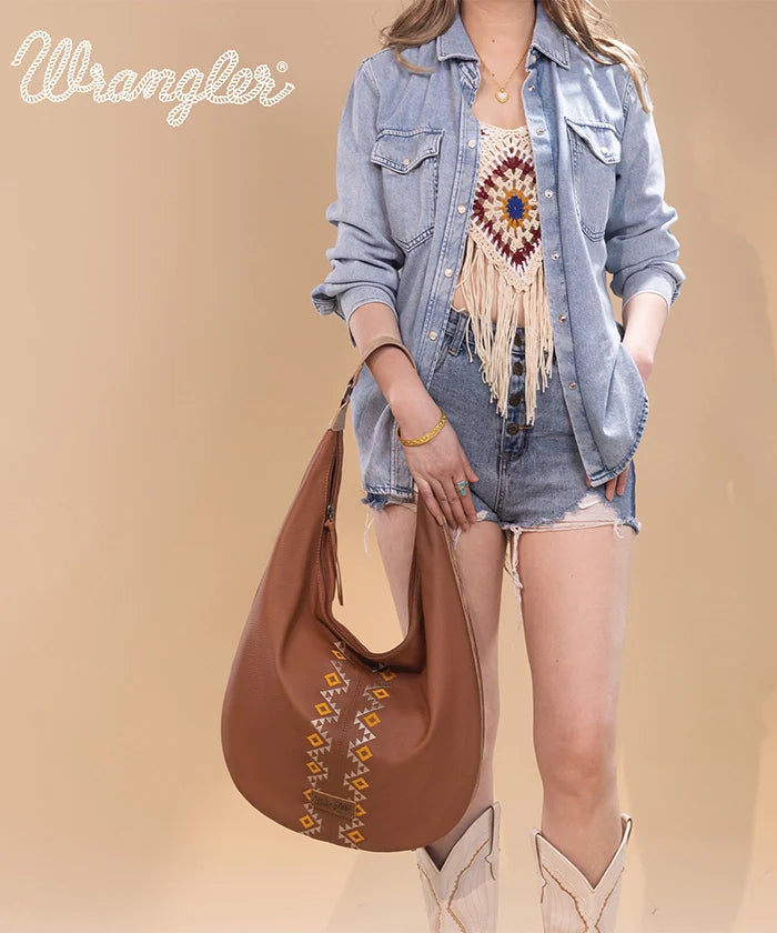 Wrangler Aztec Embroidered Wide Hobo Bag