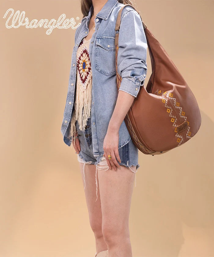 Wrangler Aztec Embroidered Wide Hobo Bag