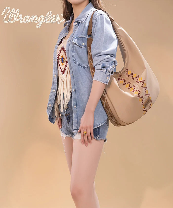Wrangler Aztec Embroidered Wide Hobo Bag