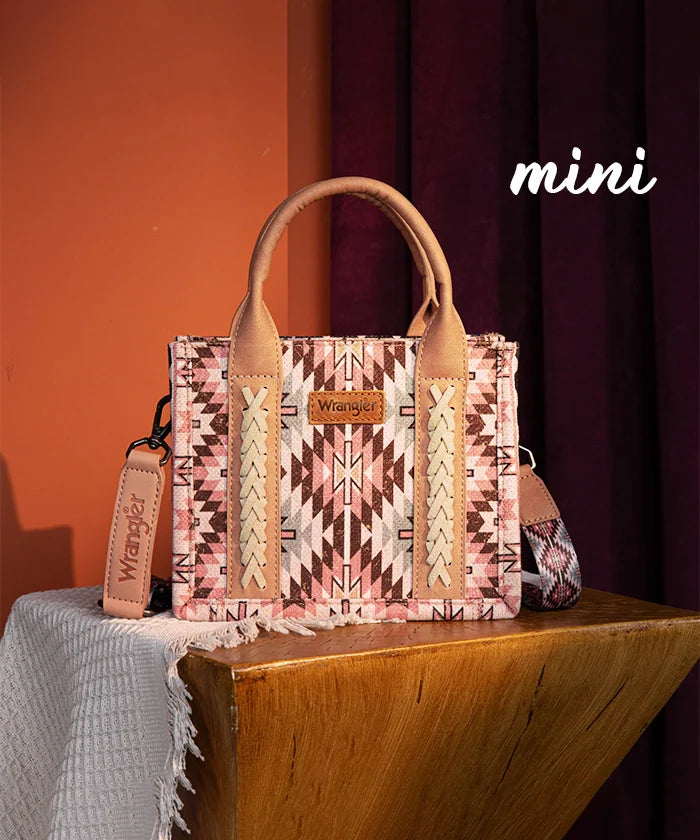 Wrangler Aztec Print Whipstitch Canvas Tote Bag Collection