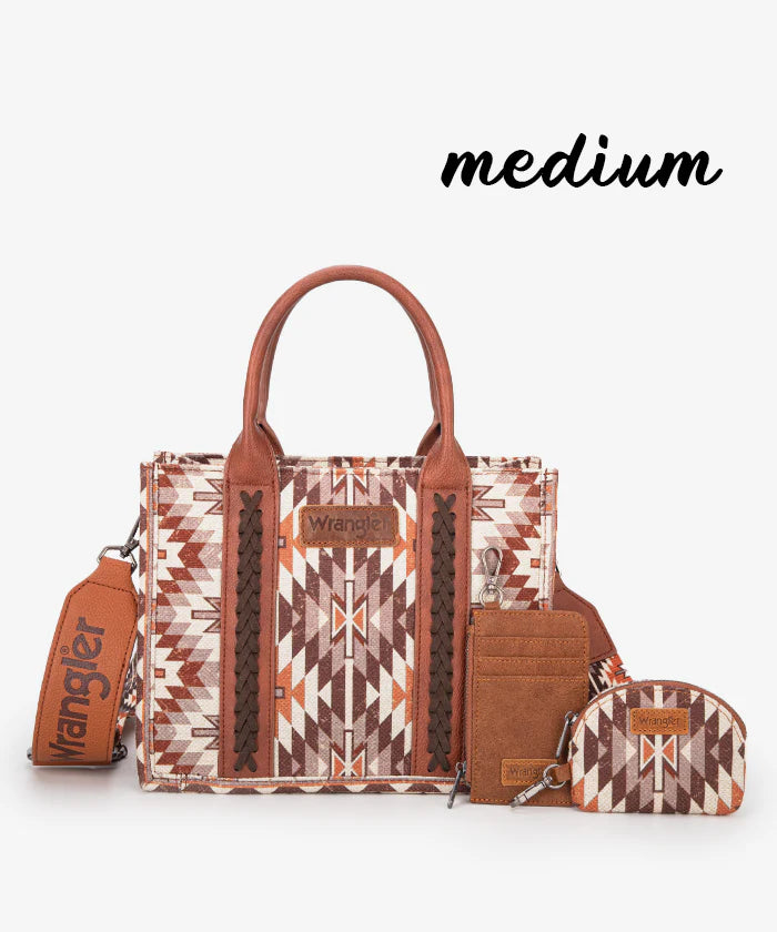 Wrangler Aztec Print Whipstitch Canvas Tote Bag Collection