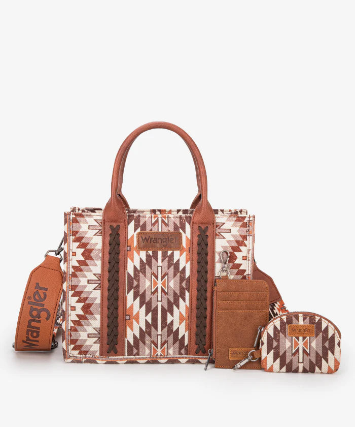 Wrangler Aztec Print Whipstitch Canvas Tote Bag Collection