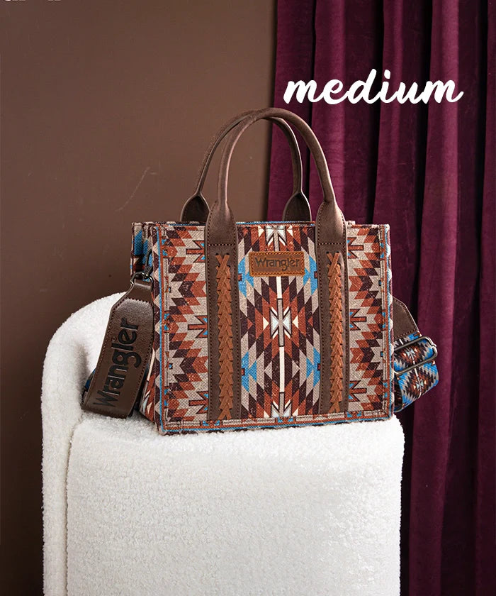 Wrangler Aztec Print Whipstitch Canvas Tote Bag Collection
