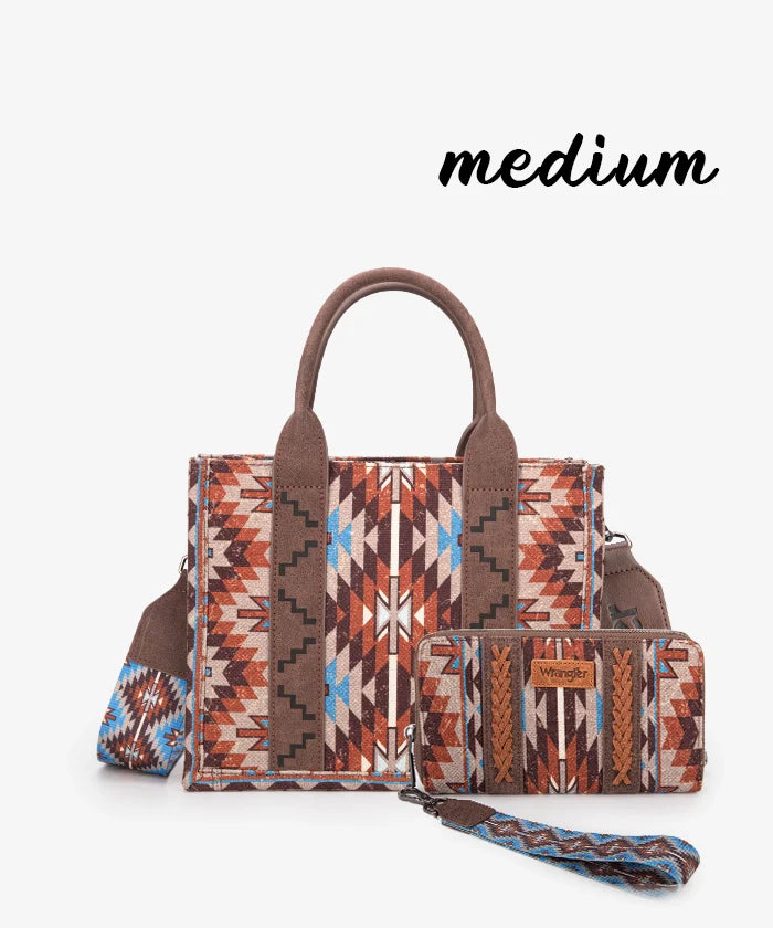 Wrangler Aztec Print Whipstitch Canvas Tote Bag Collection